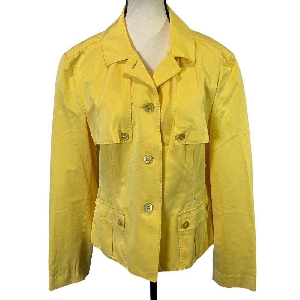 Feraud Women's Size 12 Bright Yellow‎ Rain Trench Style Jacket Utility Coat